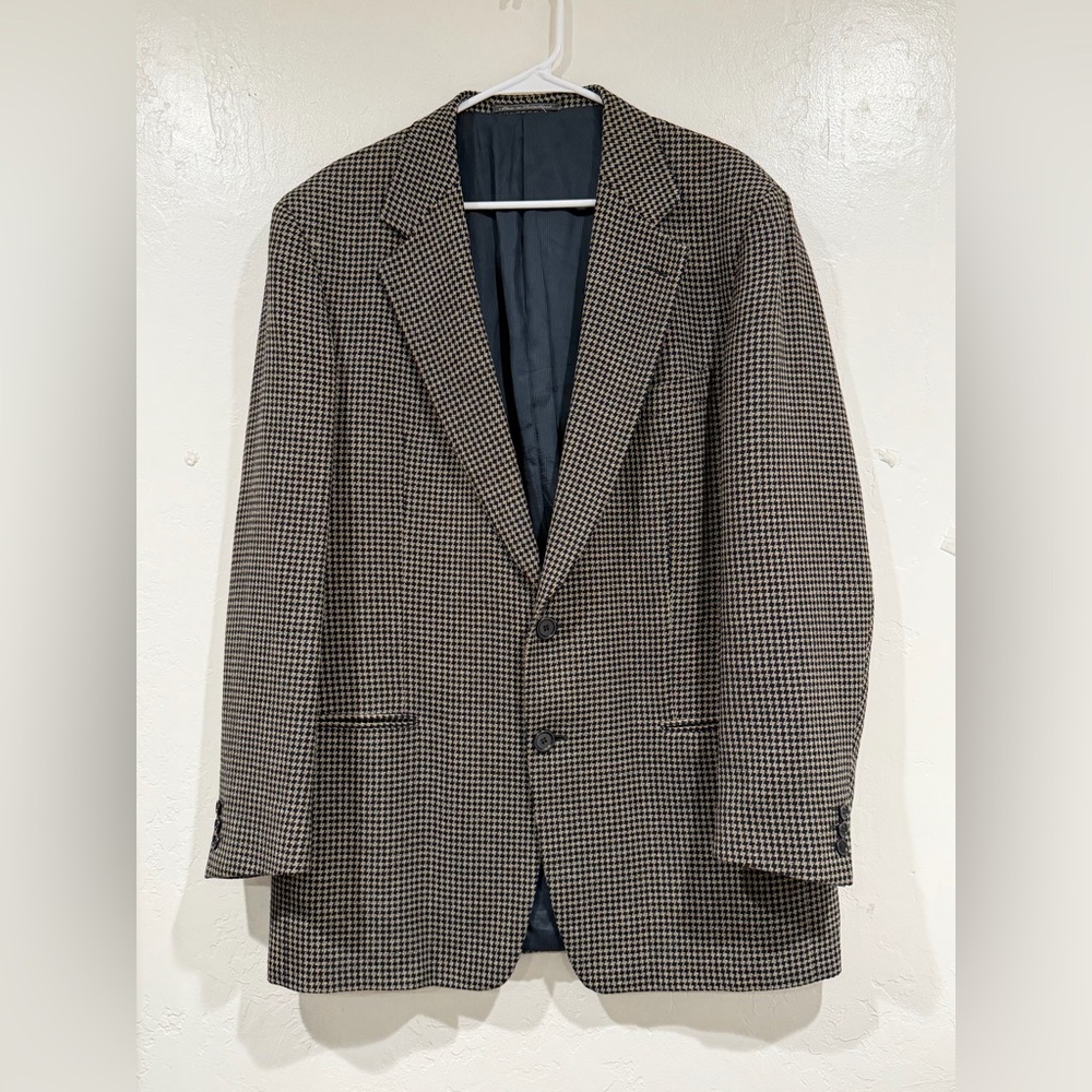 Ermenegildo Zegna Men Houndstooth Brown Tweed Check Blazer XL 100% Wool REG FIT - Picture 2 of 9